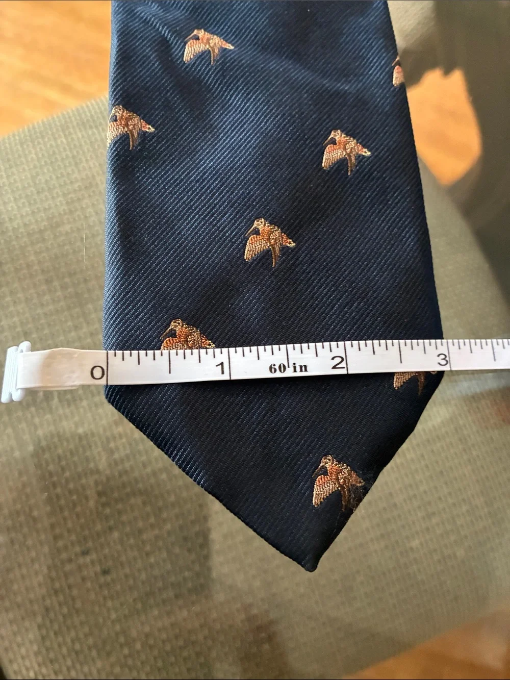 LL Bean American Woodcock Bird Navy Silk Tie 1971